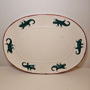 Vintage 90s OCI Omnibus Lizard Gecko Weave Ceramic Oval Serving Platter 13 Inch